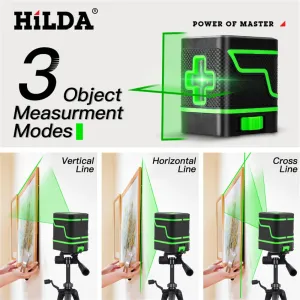 HILDA Laser Level 2 Lines Green Light Mini Self-Leveling Horizontal And Vertical Cross Super Powerful Laser Beam Line