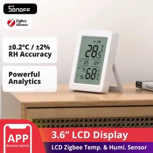 SONOFF SNZB-02DR2 AirGuard TH 3.6'' LCD Zigbe Temperature Humidity Sensor App Monitoring Work with Apple Home Via Matter Bridge