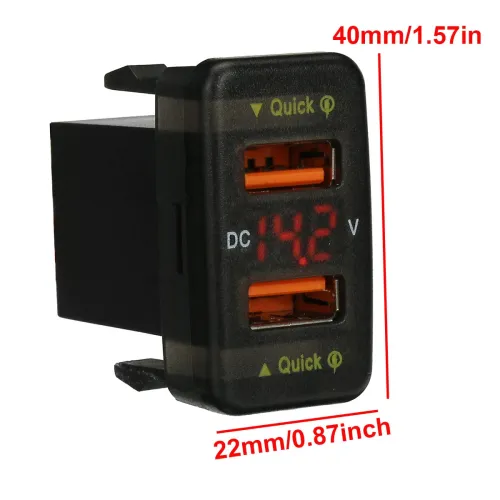 Dual USB QC Car Charger Socket Power Adapter With 12-24V Voltmeter LED Car Accessories 40mm*22mm For Toyota Quick Charge For Mobile Phone