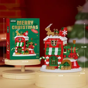 Christmas Elk Deer Santa Claus Building Blocks City Snow House Xmas Tree Decor. Bricks with Light Set Toys for Children Kids Gift
