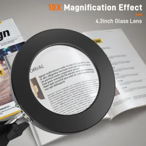 GOCHIFIX 2in1 10X Magnifying Glass with Light LED Magnifying Lamp with Stand and Clamp Rack,3 Color Modes 10 Level Brightness for Craft Reading Repair Close Work