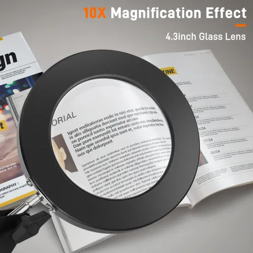 GOCHIFIX 2in1 10X Magnifying Glass with Light LED Magnifying Lamp with Stand and Clamp Rack,3 Color Modes 10 Level Brightness for Craft Reading Repair Close Work