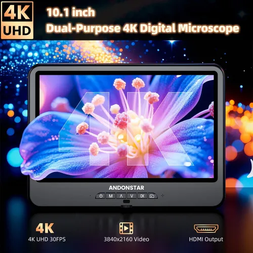 ANDONSTAR AD208SE 4K UHD HDM Digital Microscope 5x-1500X Magnification 10.1 Inch 3840PX2160P IPS Screen Support for Electronics Repair Coin Inspection High Definition Media Interface