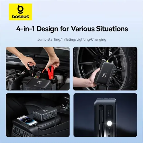 Baseus BS-CH013 4-in-1 Car Jump Starter 600A Peak Battery Booster 150psi Air Compressor Power Bank LED Display