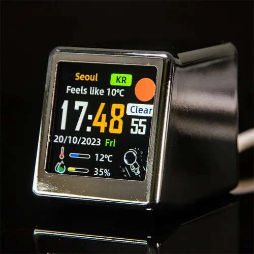 Mini Smart WiFi Weather Forecast Station Clock DIY Cute GIF Animation Display Multiple Theme Selection Convenient Desktop Dcor for Gaming Setup Type-C Powered Easy to Use for All City Worldwide