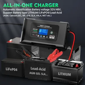 HTRC 36V/18A 48V/13A Car Battery Charger for Golf Cart EZGO TXT Club AGM LiFePO4 PB Lithium Lead Acid Battery Repair EU Plug P3648