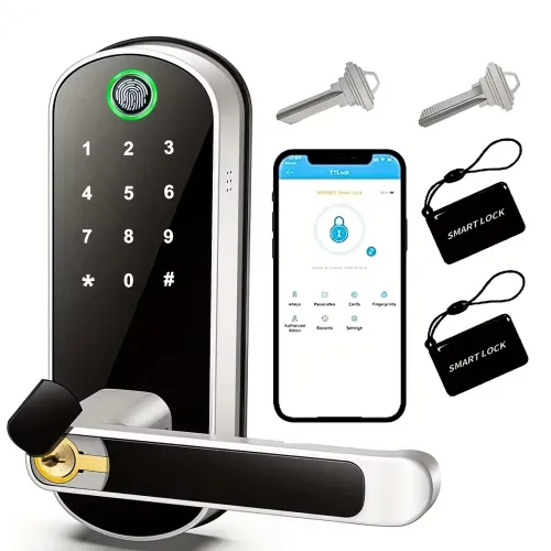 Smart Fingerprint Door Lock App Remote Control Keyless WIFI Digital Touchscreen Lock NFC IP67 Waterproof with 2 IC Cards 2 Keys Support USB Emergency Battery Open the Door