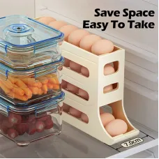 Automatic Scrolling Egg Rack Holder High Capacity Storage Box with Individual Egg Recess for Fresh Keeping and Organization in Kitchen Fridge Freezer