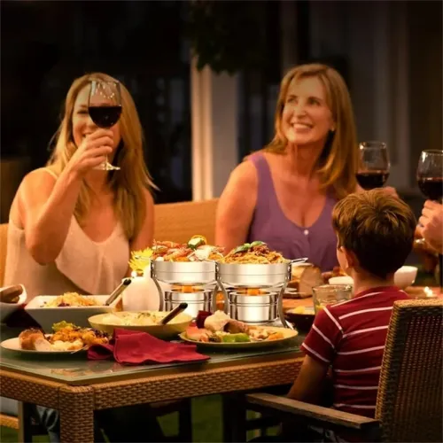 Warmounts 1QChafing Dish Buffet Set Individual Single Shabu Hot Pot, Stainless Steel, Glass Lid, Mini Round Chafing Dishes for Buffet for Dinner, Parties, Wedding, Camping, Events