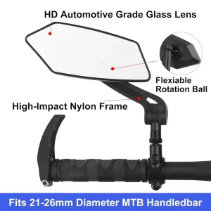 XANEDH005 Bicycle Left Rear View Mirror Wide Range High-Definition Rear View Mirror Cycling Adjustable Bike Mirror for E-bike Scooter Motorcycle