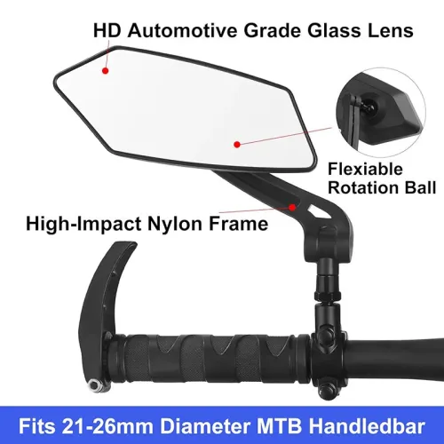 XANEDH005 Bicycle Left Rear View Mirror Wide Range High-Definition Rear View Mirror Cycling Adjustable Bike Mirror for E-bike Scooter Motorcycle
