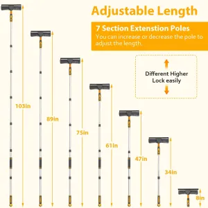 Professional Window Squeegee Cleaner, 2 in 1 Shower Squeegee with Extension Pole, 103 IN Telescopic Window Washing Equipment with Bendable Head, Glass Cleaning Tools for Indoor/Outdoor High Window