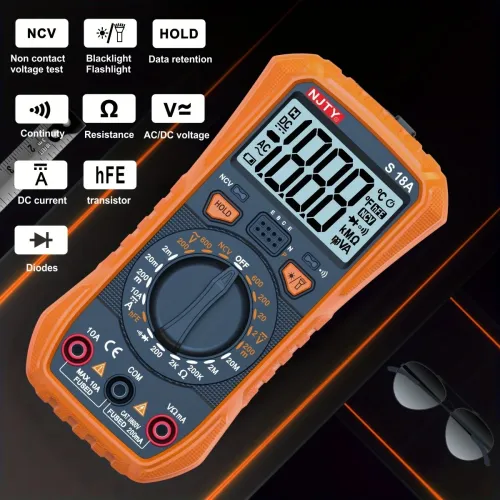 NJTY S18A Digital Multimeter High Precision Flashlight Backlit Display Non Contact Voltage Inspection Battery Powered Multimeter