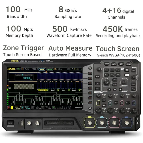 MSO5104 Mixed Signal Oscilloscope 100 MHz Bandwidth 4 Analog Channels 16 Digital Channels 8 GSa/s Sample Rate 200 Mpts Memory Depth High Speed Signal Capture