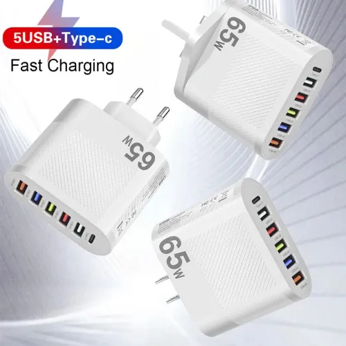 LYK-881 65W 6-Port  USB Charger 5USB-A+Type-C ast Charging Wall Charger Adapter EU Plug US Plug for iPhone 12 13 14 14 Pro for Samsung Galaxy S23 for Xiaomi13pro for Oppo Reno9