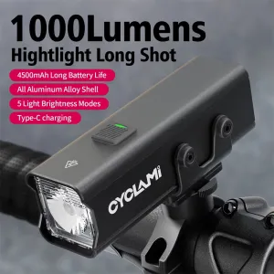 CYCLAMB1000LM Highlight Bike Headlight 4500mAH 5 Gears Modes Lamp Type-Charging Bicycle Front Light for Outdoor Night Cycling Safety