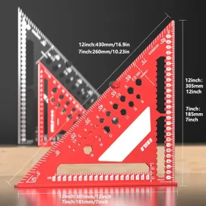 Aluminum Alloy Multi Angle Triangle Ruler 7 Inch or 12 Inch High Precision Right Angle Positioning Pin Woodworking Tool Drafting Square Measurements