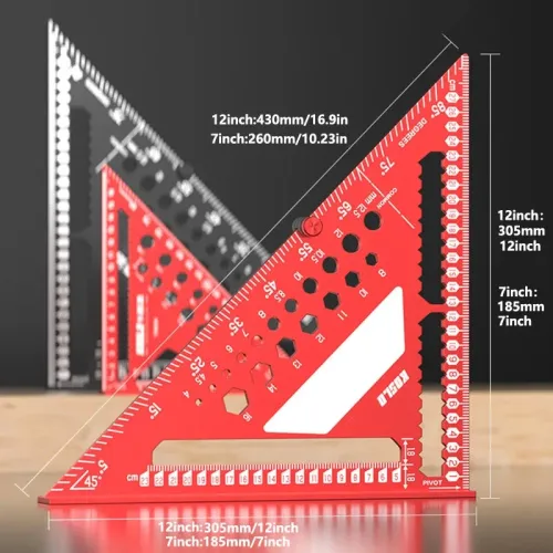 Aluminum Alloy Multi Angle Triangle Ruler 7 Inch or 12 Inch High Precision Right Angle Positioning Pin Woodworking Tool Drafting Square Measurements
