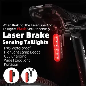 WESBIKING Bicycle Laser Brake Sensing Taillight IPX5 Waterproof 450mAH USB Charging Bike Rear Light for Night Riding Safety
