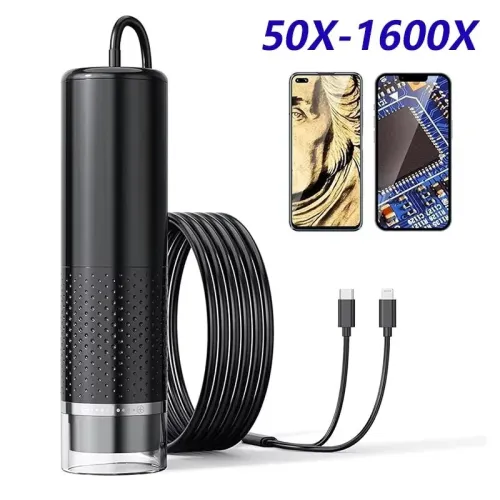 Handheld Digital Microscope 1600x Magnification 2MP 8 LED USB Coin Magnifier Compatible with Android iOS Windows For Mac Rechargeable Portable Lab Camera Adjustable Focus