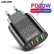 USLION 375-PD PD20W 4-Port USB PD Charger 3USB-A+USB-C PD QC3.0 Support AFC FCP Fast Charging Wall Charger Adapter EU Plug for iPhone 15 14 13 Pro for Samsung Galaxy Z Flip 6 for Honor Magic V3 for Huawei Nova Flip