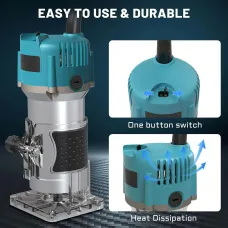 Electric Trimmer Wood Router 800W 30000RPM with 15 Tungsten Carbide Router Bits High Precision Transparent Base for Woodworking Grooving Trimming Carving