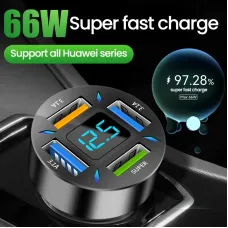 66W 4-Port USB PD Car Charger Adapter Dual 2.4A USB-A PD QC3.0 Fast Charging with Blue LED for iPhone 13 14 14 Pro Max for Huawei Mate50 for Samsung Galaxy S22 for Redmi K60 for OPPO Reno9