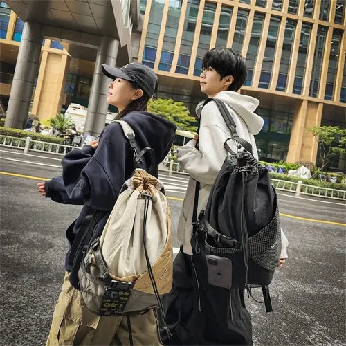 IPRee Outdoor Multifunction Waterproof Camping Travel Drawstring Backpack Men Women Techwear Style Hip Hop Crossbody Laptop Bag