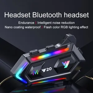 Y20 Motorcycle Helmet Bluetooth Headset 5.3 Bluetooth Headset IPX6 Waterproof with RGB Colorful Lights Split Installation Connect to AI Voice Assistant