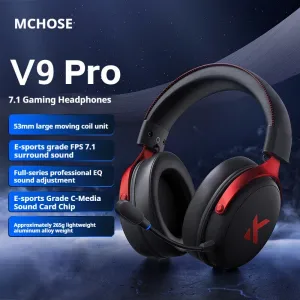 MCHOSE V9 Pro Gaming Headset Tri-mode Connection bluetooth Headphone 53mm Large Moving Coil 7.1 FRS Surround Sound Low Delay 250H Playback Built-in 360 Omnidirectional AI Pickup Microphone Over-head Headphones