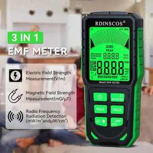 RD637 EMF Detector 3-in-1 Portable EMF Meter for 5G WiFi Smart Meters Tri-Color LCD Accurate Measurement Rechargeable Battery High-Precision Sensor