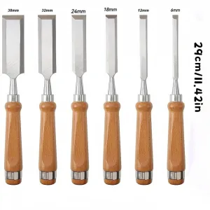 High Carbon Steel Woodworking Chisel Set 8pcs Ergonomic Wooden Handle Sharp Blade Widths 10-38mm Professional Wood Carving Tools