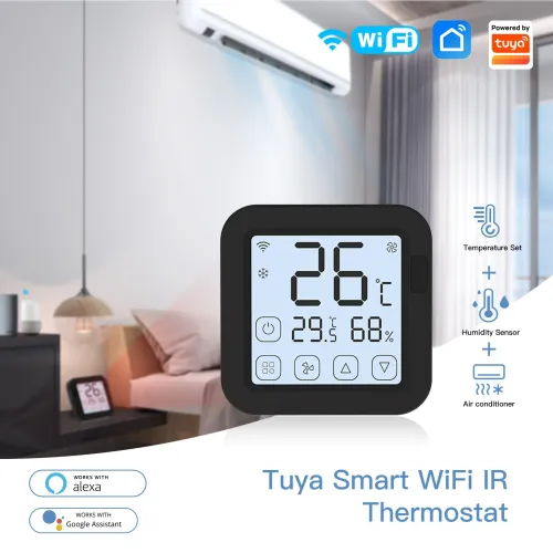 MOES Tuya Smart WiFi IR Thermostat Controller LCD Touch Screen Wireless Remote Temp & Humidity Sensor Work with Alexa Google Home