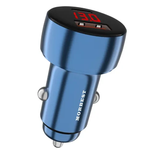 MORBEST C77CA 48W 2-Port USB PD Car Charger Adapter USB-A+USB-C PD QC Fast Charging with Red LED for iPhone 16 Pro 15 14 13 Pro Max for Samsung Galaxy Z Flip6 for Xiaomi MIX Fold4 for Huawei Mate XT