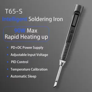 T65S Intelligent Soldering Iron 90W Max Adjustable Temperature 150-450C Type-C Port TFT Screen Fast Heating Portable Soldering Tool