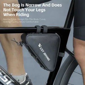 WESBIKING 0.6L Bicycle Front Frame Triangle Bag With Mesh Pouch MTB Road Bike Waterproof Bottom Tube Bag Elastic Luggage Straps For Storage