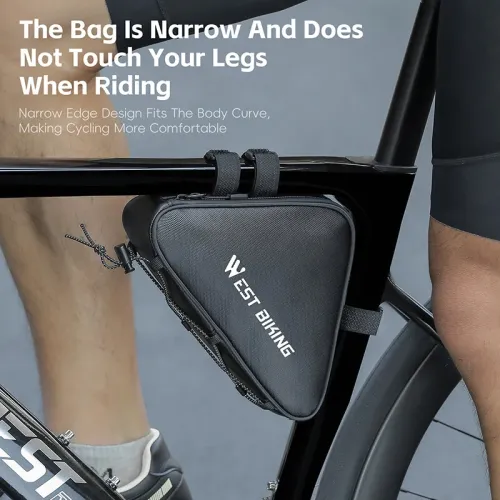 WESBIKING 0.6L Bicycle Front Frame Triangle Bag With Mesh Pouch MTB Road Bike Waterproof Bottom Tube Bag Elastic Luggage Straps For Storage