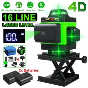 16 Lines 4D Laser Level, Green Laser Line, Self Leveling, Horizontal Lines &360 Degree Vertical Cross with 1/2 Battery for Outdoor