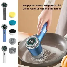 1200mAh Electric Dish Pot Cleaning Brush with 5 Brush Heads Bathroom Professional Cleaning Automatic Handheld Rechargeable Electric Cleaning Brush Kitchen Dishwashing Bottle Brush