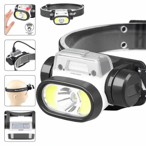 Wave Sensor 2000mAh 400LM 5 Lighting Modes LEHeadlamp USB Rechargeable Head Torch COB Outdoor Cycling Adventure Fishing Flashlight Bike Headlamp