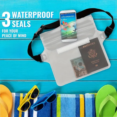 Outdoor Waterproof Transparent PVC Screen Touch Phone Waist Bag with Adjustable Strap Valuables Dry for Diving Surfing Swimming Kayaking Boating