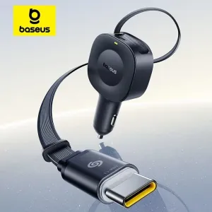 Baseus Primetrip VR2 30W 2-Port USB Car Charger Adapter Retractable USB-C Cable+USB-C Port Support PD QC SCP Fast Charging for iPhone 16 15 Pro 14 13 12 Pro Max for Xiaomi MIX Flip 2 for Huawei Pura Ultra2