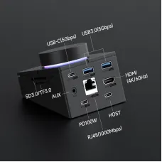 Hagibis Knob USB-C Hub with Shortcut Buttons Type-C RGB Docking Station with 5Gbps USB3.0*2 / 5Gbps USB-C / PD100W USB-C / HOST / 4K@60Hz HD / 1000M RJ45 / SD3.0/TF3.0 Volume Adjustment Desktop Controller for Macbook Win Laptop