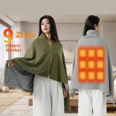 TENGOO 142*81cm 9 Zones Heated Blanket Fast Heating Nap Blanket Poncho Wrap Adjustable Electric Lap Blanket Throw Breathable Wearable