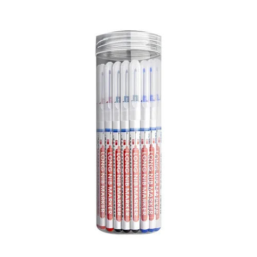 10pcs Multi Purpose Deep Hole Marker Pens Long Nib Design 20mm Tip Waterproof Ink Black Blue Red Marking for Woodworking Construction Industrial Use