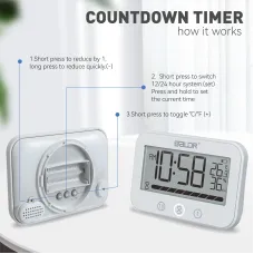 BALDR Waterproof Countdown Thermometer Hygrometer Multifunctional Electronic Thermometer And Hygrometer With Countdown Function Bathroom Clock Thermometer Hygrometer Alarm Reminder