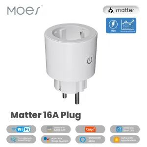 MOES Tuya Smart Matter Plug WiFi Socket 16A Outlet Power Monitor Remote Control Voice Control Work with Alexa Google Assistant