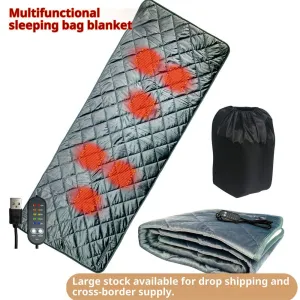 6 Zone USB-Powered Electric Heating Bed Pad & Sleeping Bag Warmer Overheat Protection, 2H/4H/6H/8H/10H Timer, Portable with Remote Control, USB-Powered for Camping, Travel, Home