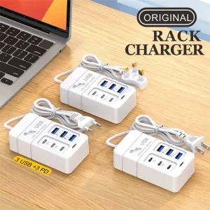35W 6-Port USB PD Power Strip 3USB-A+3USB-C PD Fast Charging Rack Charger EU Plug US Plug for iPhone 15 14 13 Pro for Huawei Nova Flip for Xiaomi MIX Fold4 for Samsung Galaxy Z Flip6