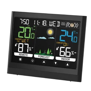 Wireless Weather Station Touchscreen Display Indoor Outdoor Temperature Humidity Forecast Moon Phase Comfort Level with Sensor